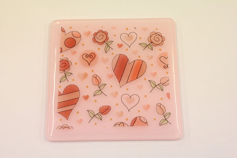 Heart Decal Coaster In Pink